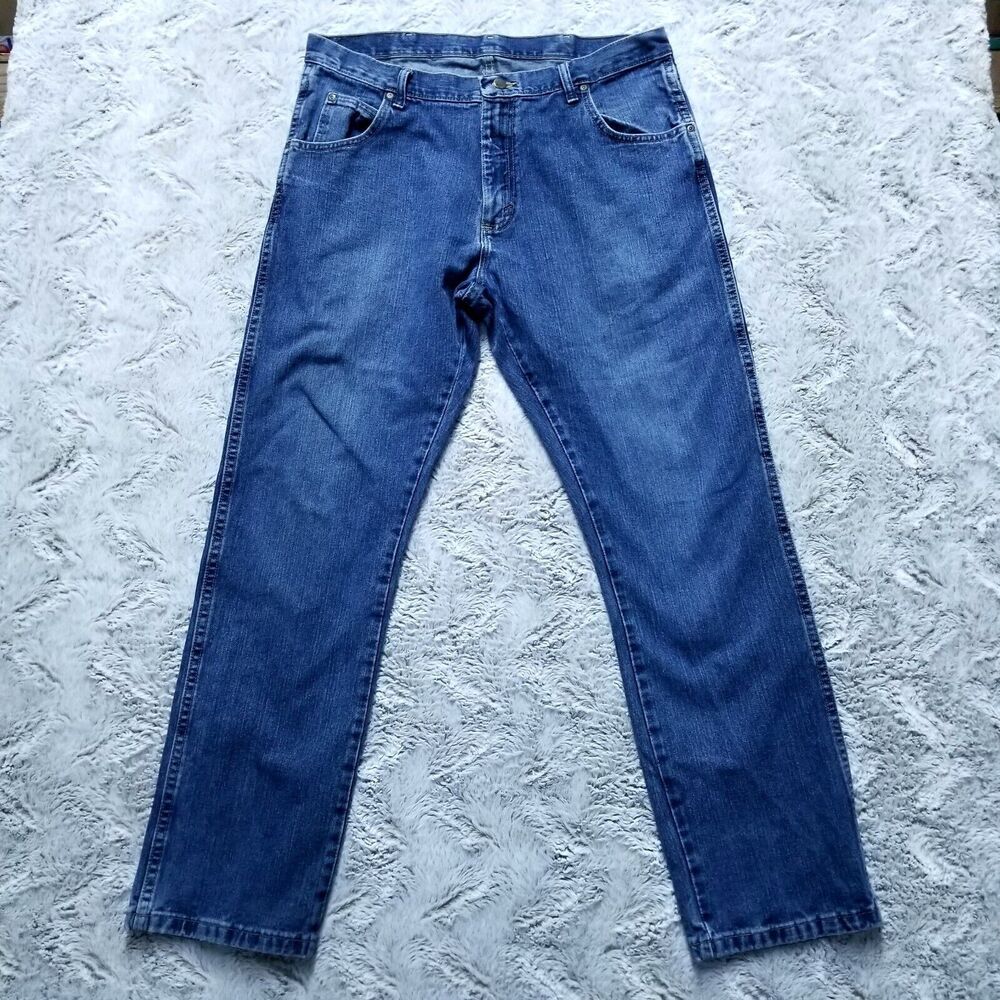 Wrangler‎ Jeans Mens 36x32 Blue Rugged Wear Straight Dark Wash Denim 100% Cotton